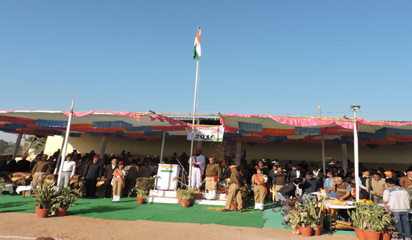 incharge minister otaram devasi hoastig flag in sirohi.