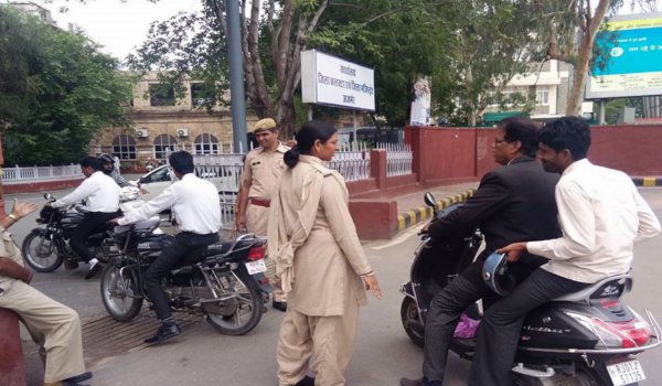Entry to bikers without helmet barred at ajmer collectorate?