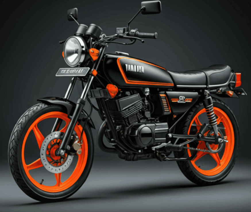 new yanaha rx 100 black and orange color